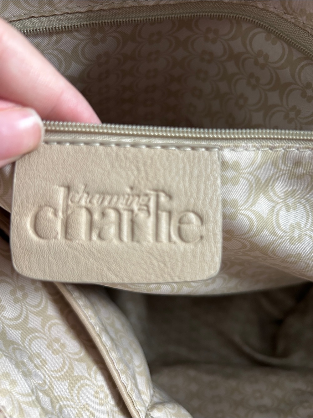 Charming Charlie Quilted Two-Tone Shoulder Bag in Tan and Navy - Picture 3 of 4